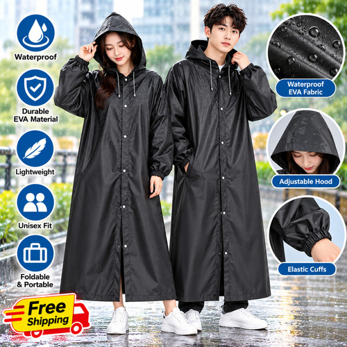 Waterproof long black raincoat - waterproof,